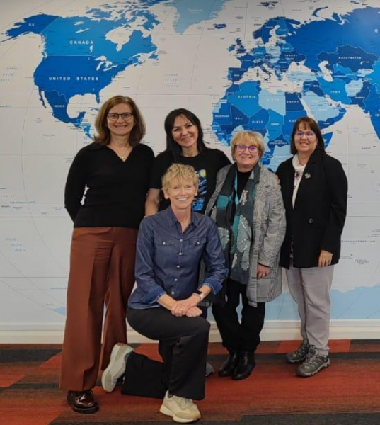  from left to right, Jenny Wells, Kyria Finardi, Marina Orsini-Jones, Lynette Jacobs and Katherine Wimpenny (at the front)